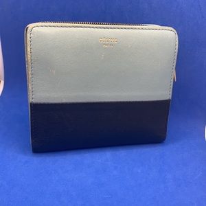 Celine compact zipper wallet blue black leather